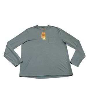 Duck Camp Mens Essential drirelease Crew Long Sleeve Pocket Tee Storm Blue M NEW